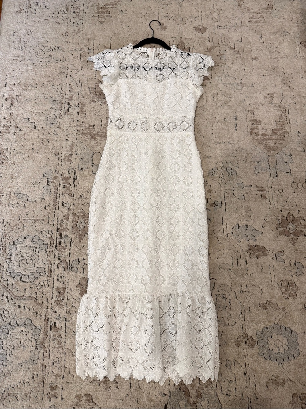 Blu Pepper White Lace Midi Dress with Scalloped Cap Sleeves